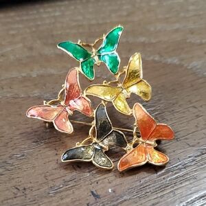 Elegant Butterfly brooch -enamel Gold, Green, Yellow, Orange, Black
